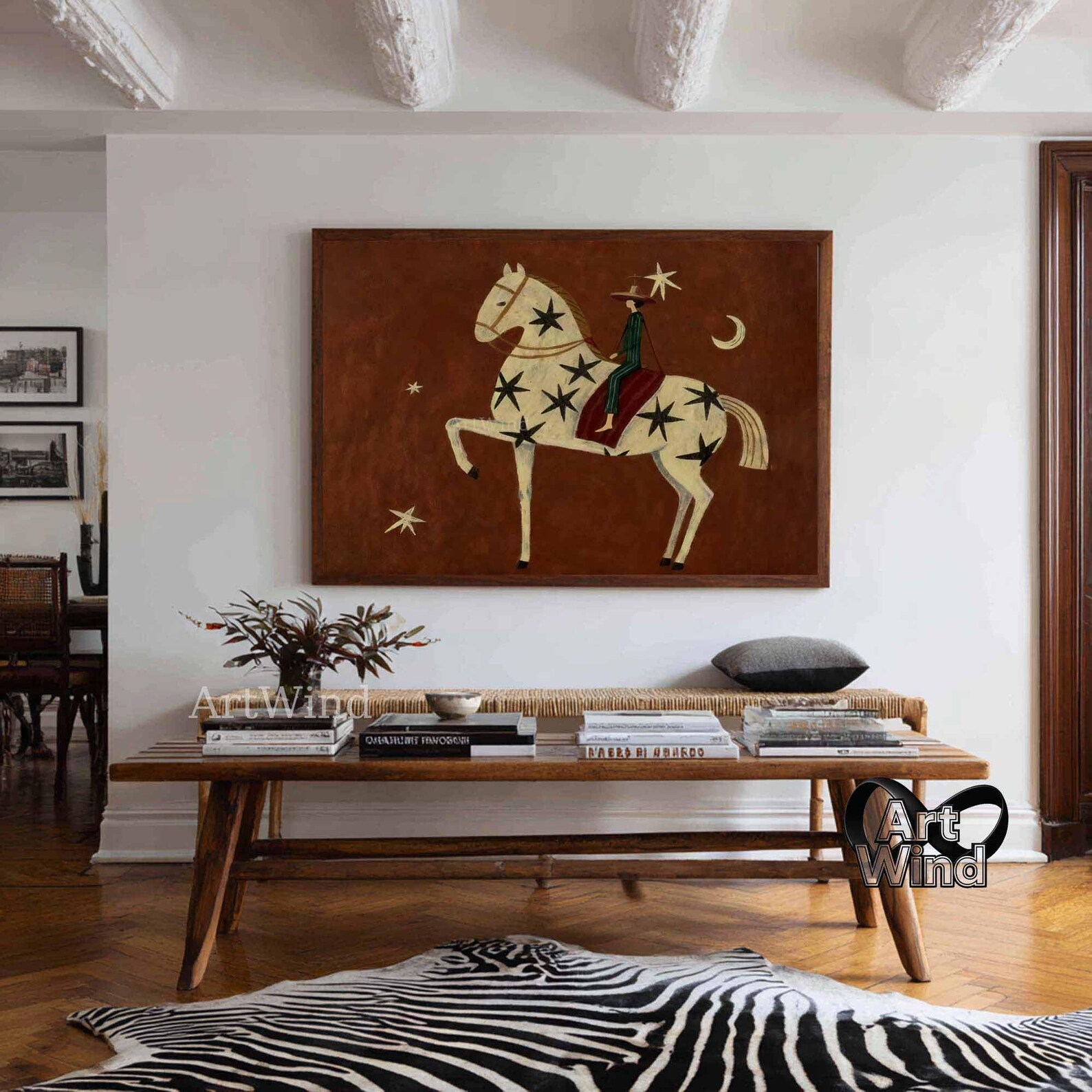 Modern Abstract Horse Rider Painting Vintage Minimalist Figurative Wall ...