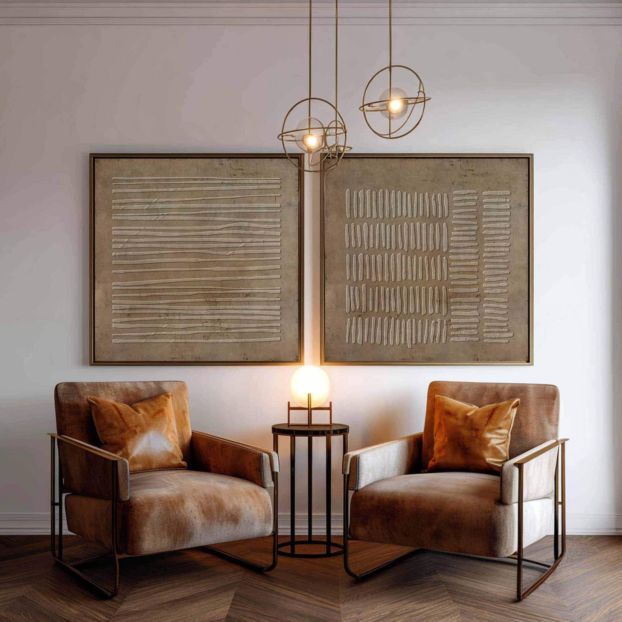 Large Textured Abstract Wall Art Set of 2 Brown Wabi Sabi Canvas Art ...