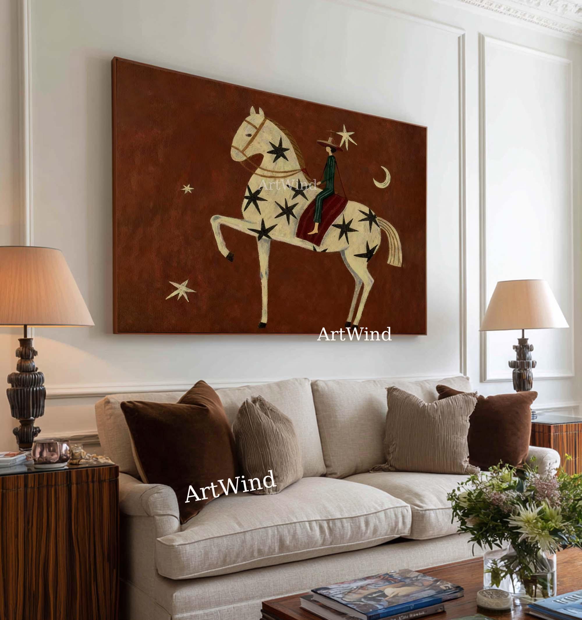 Modern Abstract Horse Rider Painting Vintage Minimalist Figurative Wall ...