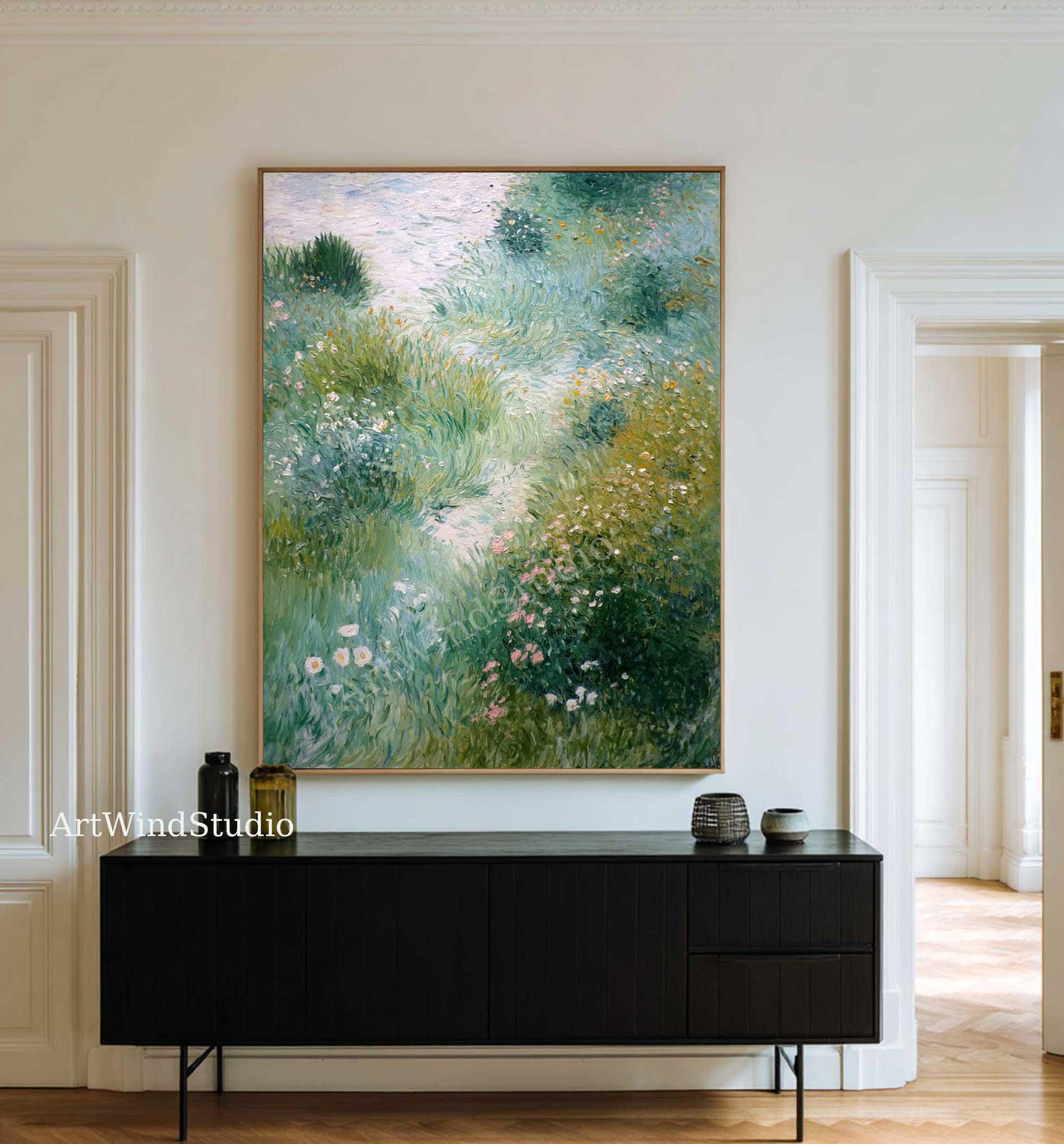 Large Green Landscape Oil Painting Impressionist Garden Path Wall Art ...