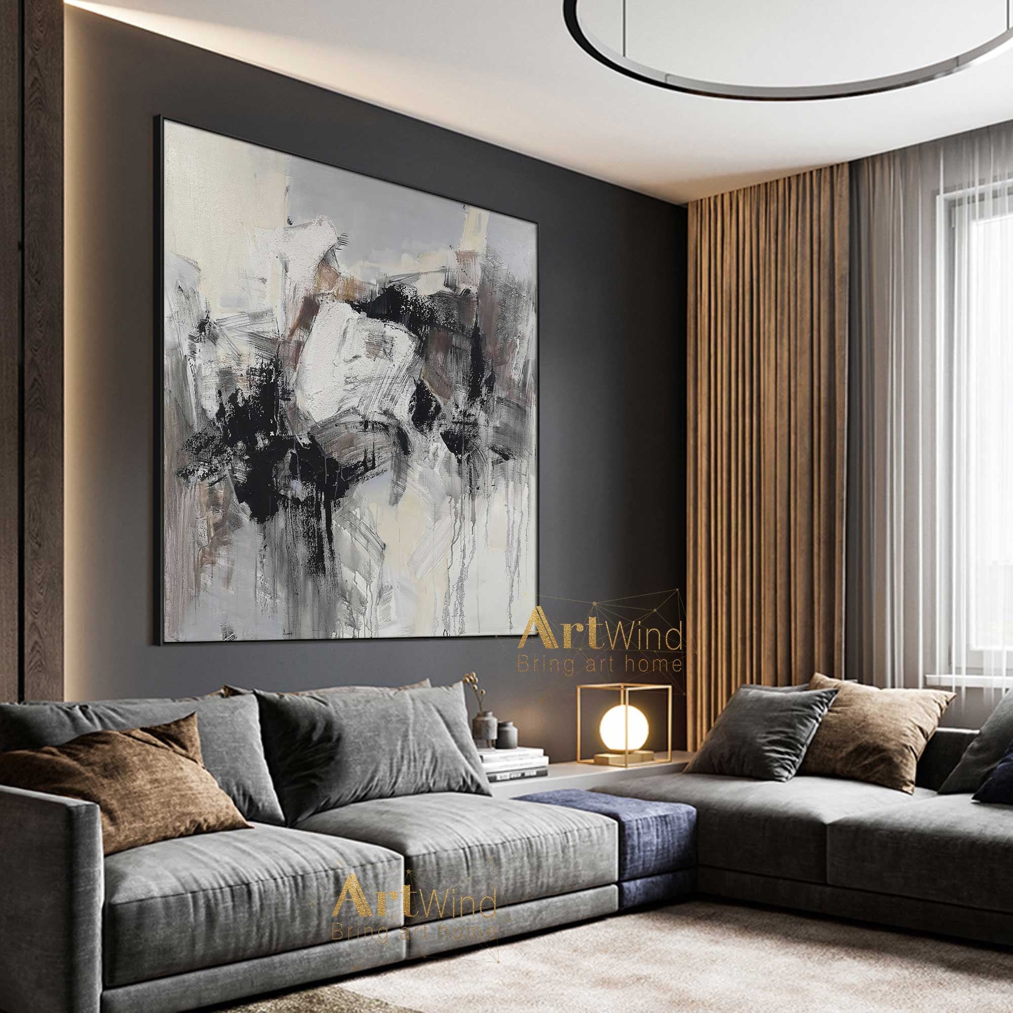 Oversized Brown Abstract Painting Grey And Black Wall Art Rich Etsy