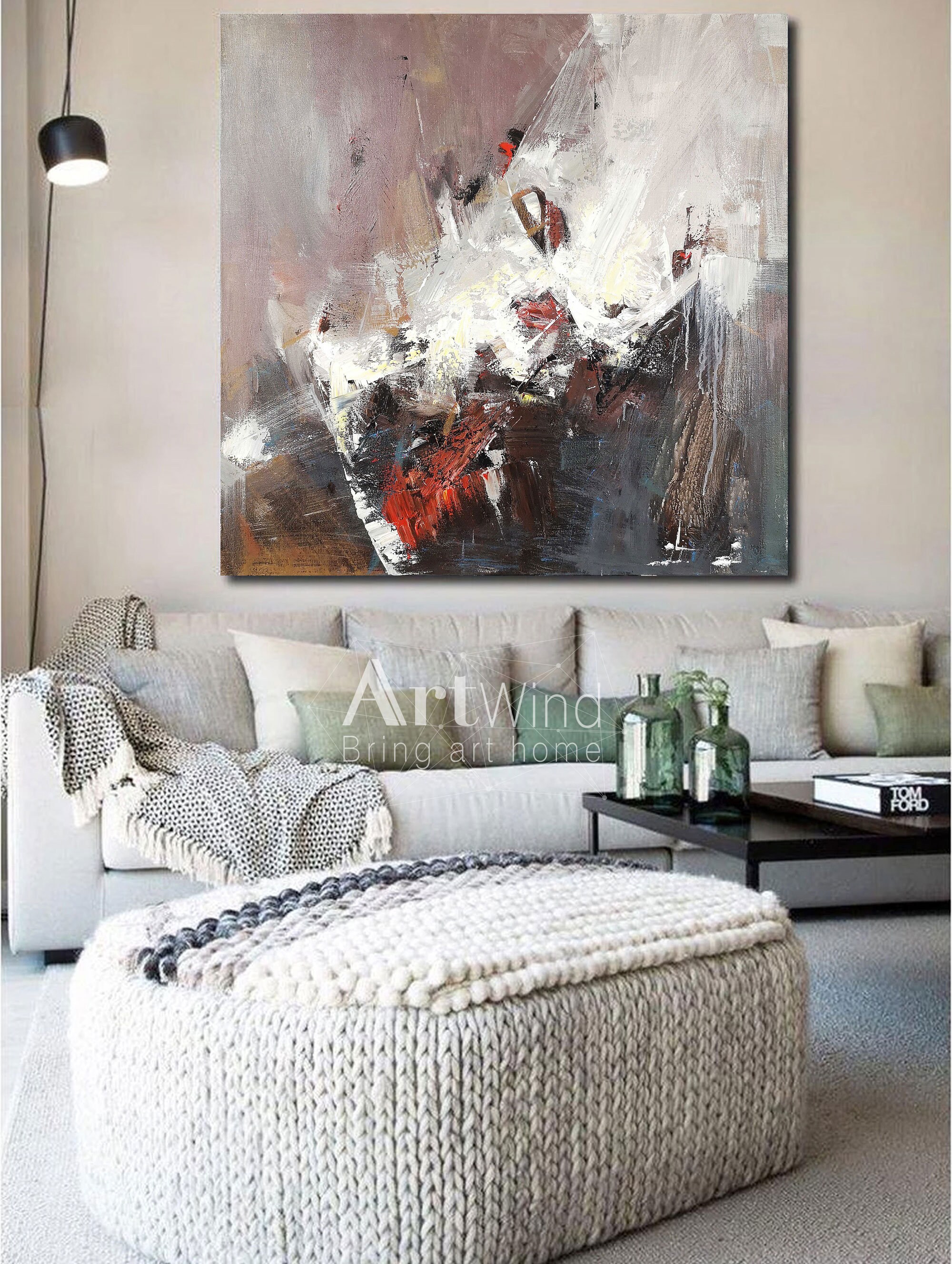 Abstract Painting Gray Red Oil Original Painting On Canvas Etsy