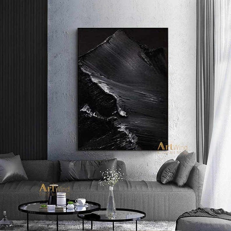 Black Abstract Canvas Art 3D Textured Painting Black Abstract Etsy