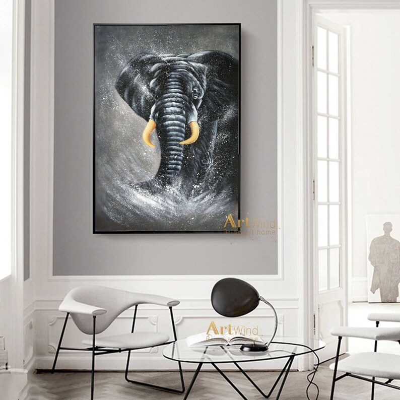 Large Black Elephant Painting Gold Leaf Art Animal Painting Etsy