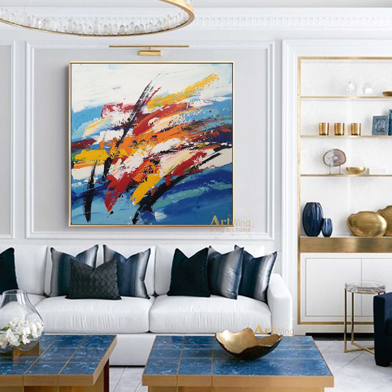 Bright Abstract Painting on Canvas Yellow and White Art Knife Etsy