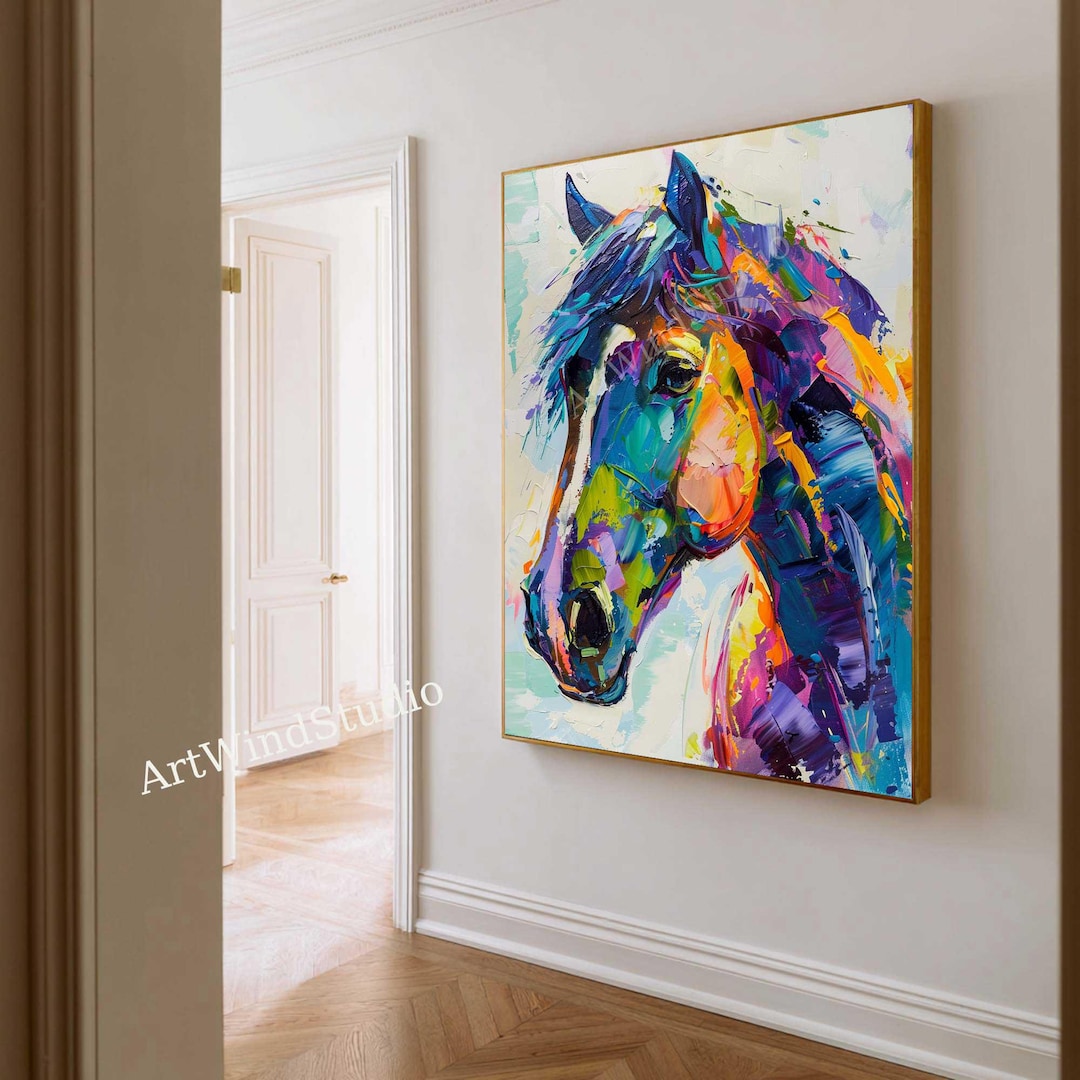 Large Abstract Horse Oil Painting Colorful Animal Wall Art Original ...