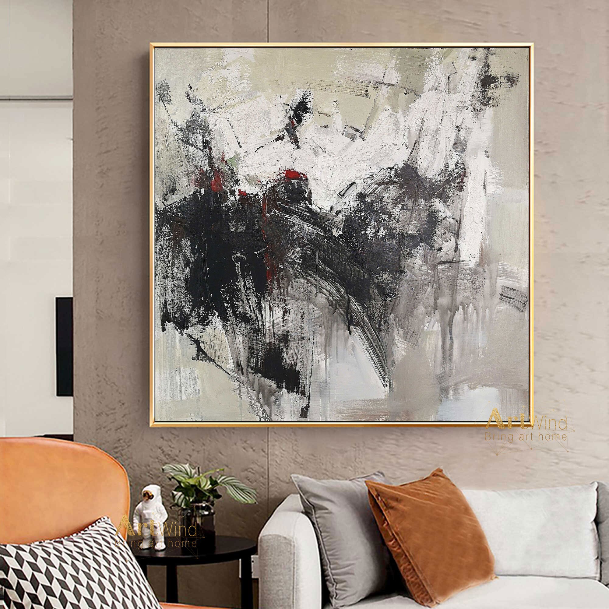 Large Original Abstract Painting Grey Painting Black And White Etsy