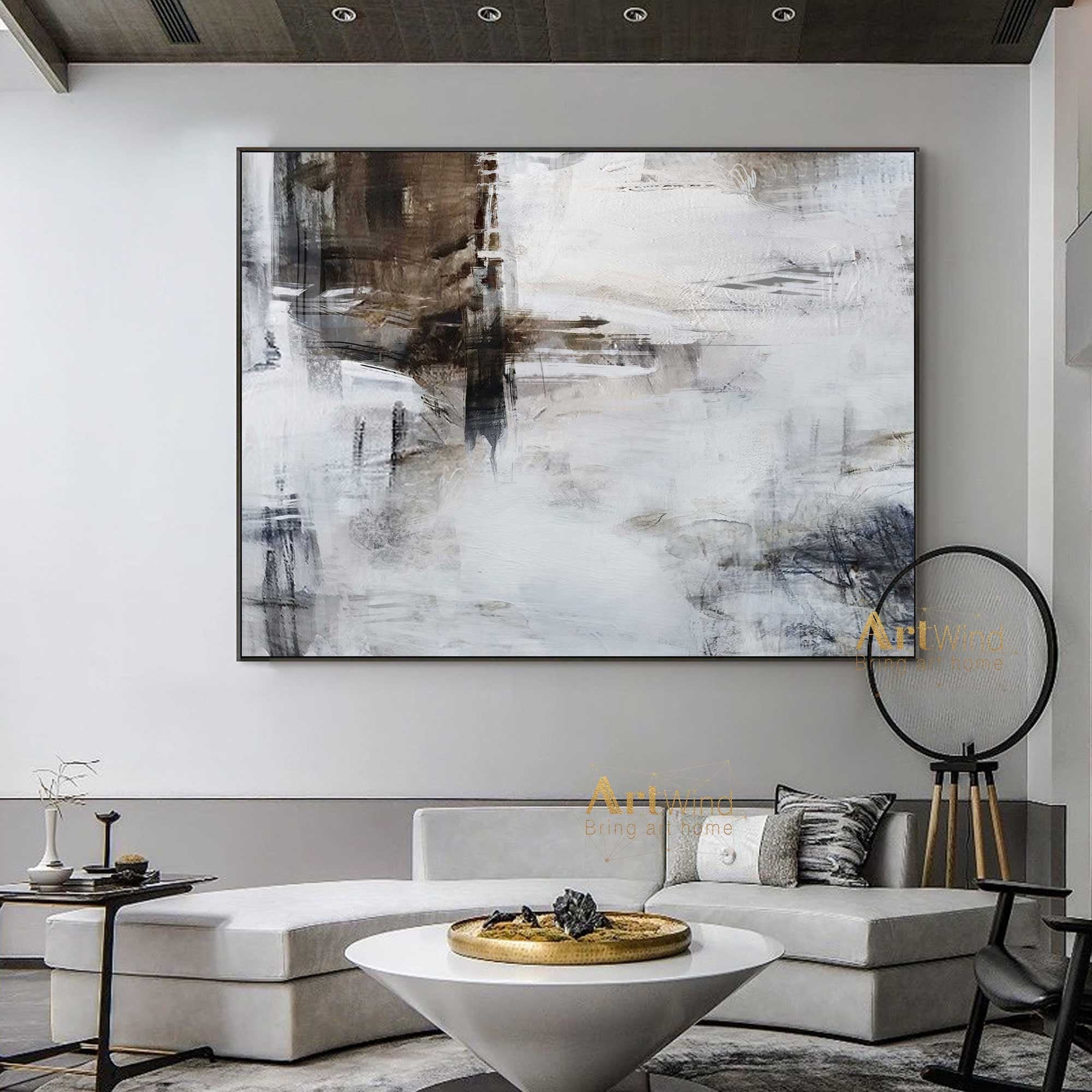 Minimalist Painting with Rich Textures,Modern and Clean-HLBW #J159L1 Oversized Canvas Art Extra Large Wall Art Abstract Landscape Painting