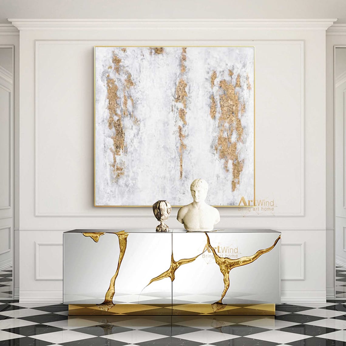 Große weiße und goldene Leinwand Kunst weiße abstrakte Malerei Etsy.de