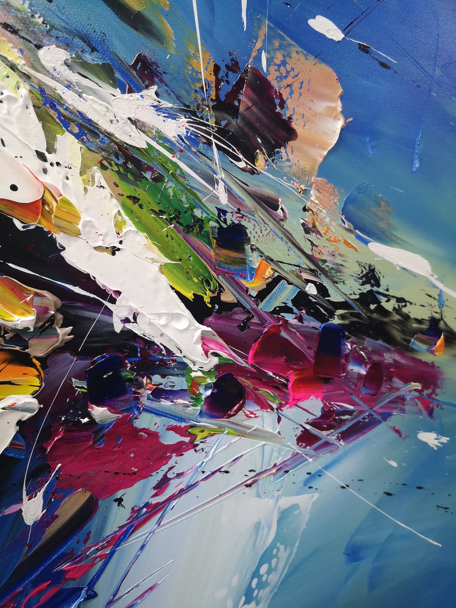 Dark Blue Abstract Canvas Art Modern Wall Art Bright Painting Etsy