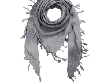 Cotton scarf finely & tightly woven - Gray Spiral - with fringes - square scarf