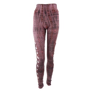 Leggings with cut outs - batik - tie dye - jersey - purple - beige