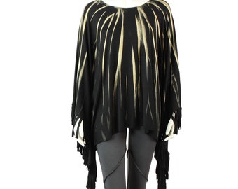 Poncho - Tie-dye - Franjes - zwart-oker - Patroon 02 - Jersey