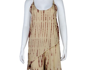 Asymmetrische top shorts enkel of set Batik Tie dye bruin-beige