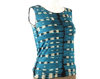 Shirt - Tie-Dye - mouwloos - rug met uitsparingen - blauw-zwart-beige - Jersey