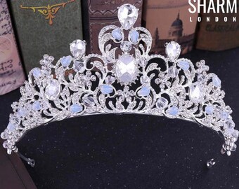 Blue Tiara Silver Crystal Pageant Crown Wedding Bridal Hair Etsy