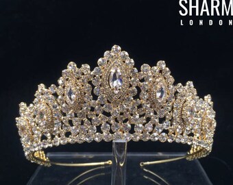 Purple Tiara Gold Crystal Pearl Pageant Crown Wedding Bridal Etsy