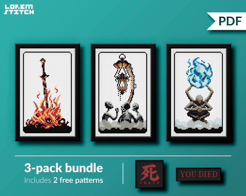 Sekiro lamp Cross stitch pattern instant download PDF Dark Souls sculptor/'s idol bonfire Videogame Bloodborne