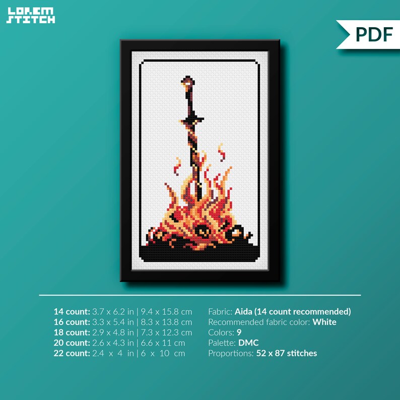 Sekiro lamp Cross stitch pattern instant download PDF Dark Souls sculptor/'s idol bonfire Videogame Bloodborne