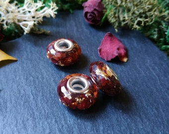 Nature Bracelet Bead with Dried Rose Petals and Gold Flakes
