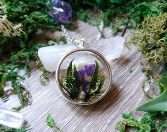 Enchanted Forest Terrarium Necklace with Real Moss and Flowers