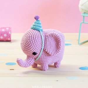 Elvie the Elephant Amigurumi Crochet PDF pattern Instruction to make shaped trunk without wire party hat image 2