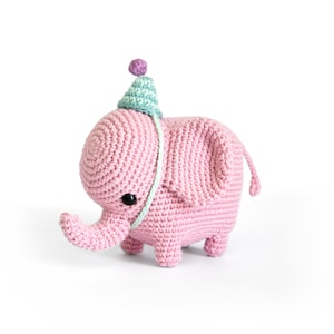 Elvie the Elephant | Amigurumi Crochet PDF pattern | Instruction to make shaped trunk without wire + party hat