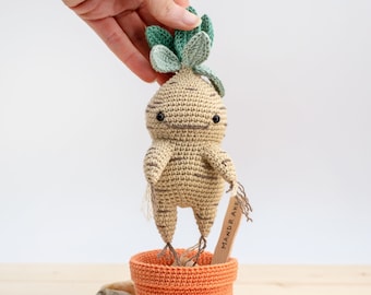 Ruthy la Mandrágora Amigurumi | patrón de crochet en PDF | Incluye instrucciones para jarrón de crochet.