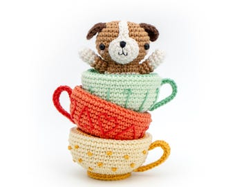 A Puppy in a teacup | Jack Russel PDF Amigurumi Crochet pattern | written instruction and step by step photos