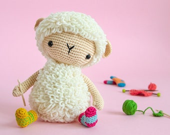 Anita the amigurumi Sheep | Crochet PDF pattern | with loop stitch fleece and crochet socks