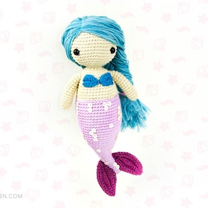 Sandra the Amigurumi Mermaid | Crochet PDF pattern | with blue hair, crochet bikini and sequins
