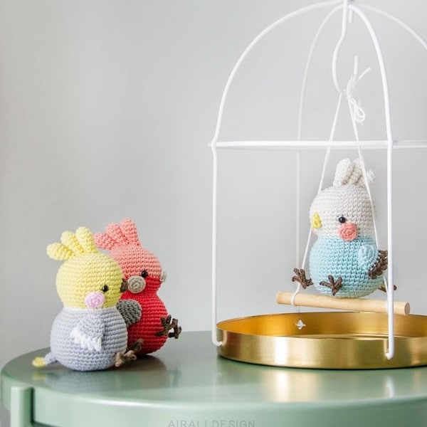 Amigurumi oiseaux potelés | Patron au crochet PDF | Calopsita, perruche et cacatoès rose | perroquets au crochet