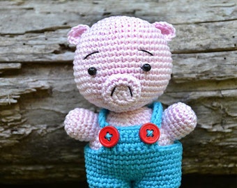 Reco the Amigurumi Pig | Crochet PDF pattern | with overalls,