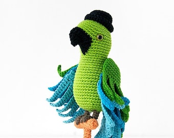 Carlo the Amigurumi Parrot | Crochet PDF pattern | with crochet bowler hat and unicycle