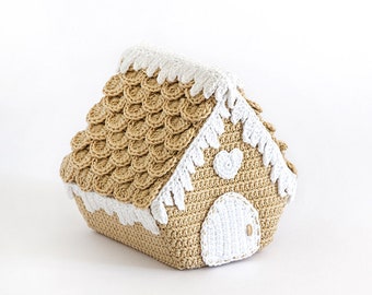 Casa de pão de gengibre | padrão de crochê em PDF | Peça central de crochê tridimensional de decoração de Natal com peças de crochê