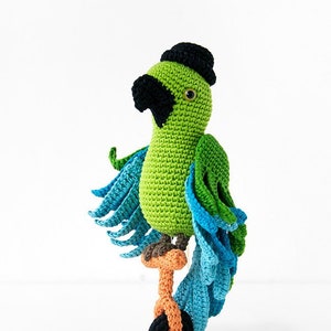 Carlo the Amigurumi Parrot Crochet PDF pattern with crochet bowler hat and unicycle image 1