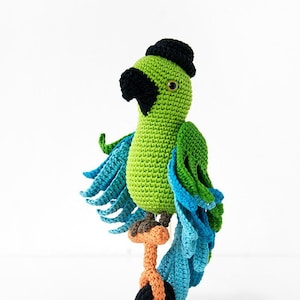 Carlo the Amigurumi Parrot | Crochet PDF pattern | with crochet bowler hat and unicycle