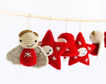 Decoraciones Navideñas Amigurumi | 3 patrones de crochet en PDF | Angelo, Stella y Campana con fotos del paso a paso, detalles bordados y pañales