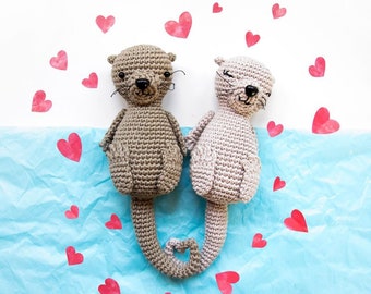 Amigurumi Otters in love | Crochet PDF pattern | with heart shaped tails