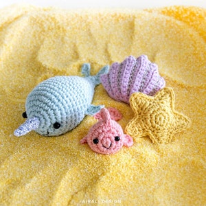 Sea Friends | Amigurumi Crochet PDF pattern | 4 in 1: narwhal (unicorn of the sea), fish, shell, starfish