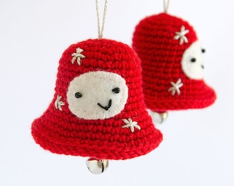 Campana Amigurumi | patrón de crochet en PDF | Adorno navideño a crochet con fotos paso a paso, detalles bordados y pañales