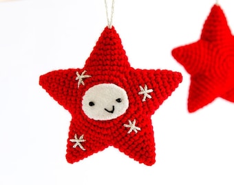 Amigurumi Estrella | patrón de crochet en PDF | Adorno navideño a crochet con fotos paso a paso, detalles bordados y pañales