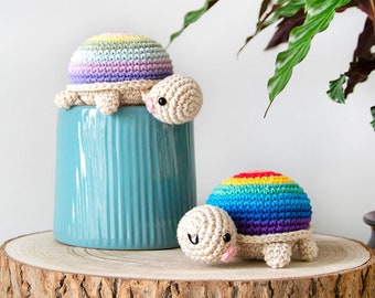 Tortuga Arco Iris Amigurumi | patrón de crochet en PDF | con concha a rayas de colores, sin costuras