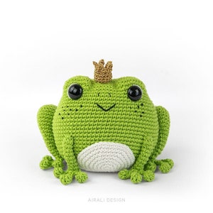 Prince Perry the Frog Amigurumi Crochet PDF pattern Frog Prince Charming with crochet crown image 1