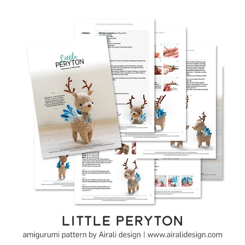 Little Peryton amigurumi Crochet PDF pattern Fantasy mythological creature half deer half bird image 6