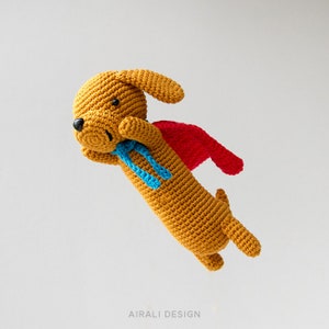 Super Sausage the amigurumi Superhero | Crochet PDF pattern | dachshund superhero dog with crochet cape