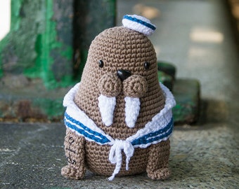 Caterino the Amigurumi Sailor Walrus | Crochet PDF pattern | with crochet sailor hat and collar