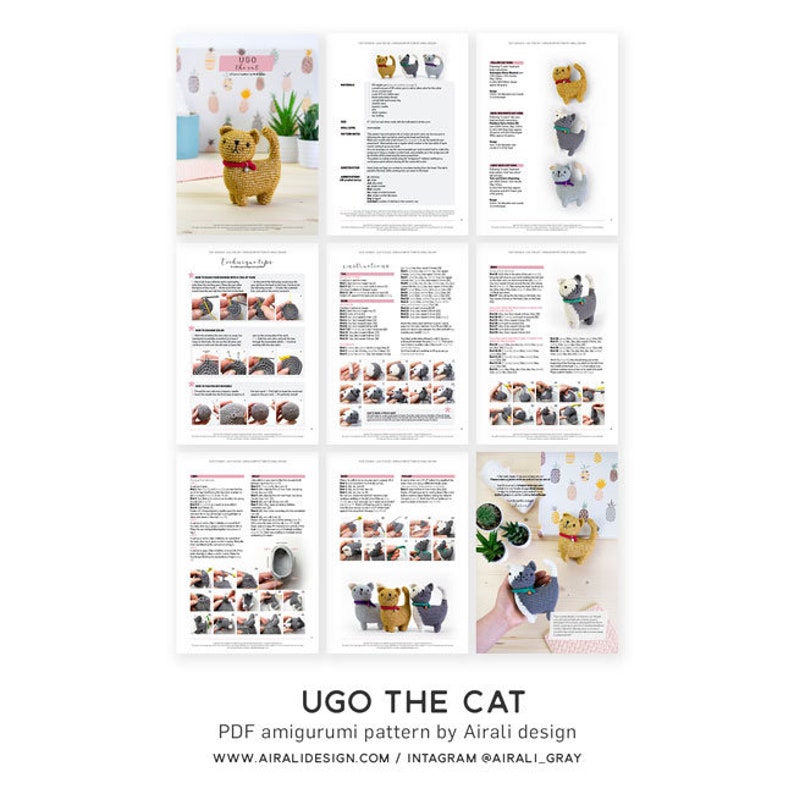 Ugo the Cat Amigurumi Crochet PDF pattern Instruction to make 1 color and 2 colors cats image 6
