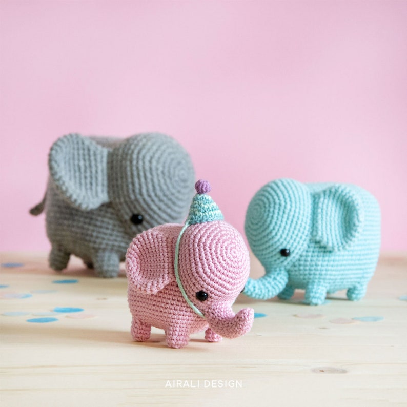 Elvie the Elephant Amigurumi Crochet PDF pattern Instruction to make shaped trunk without wire party hat image 9