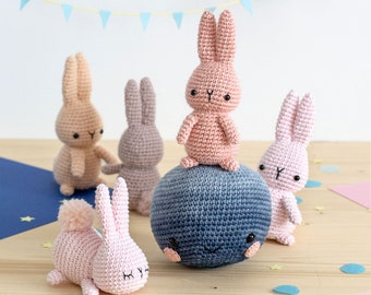 Amigurumi Conejo Luna | PATRÓN DE GANCHILLO en PDF | conejito en 2 posiciones (de pie y tumbado) y luna amigurumi